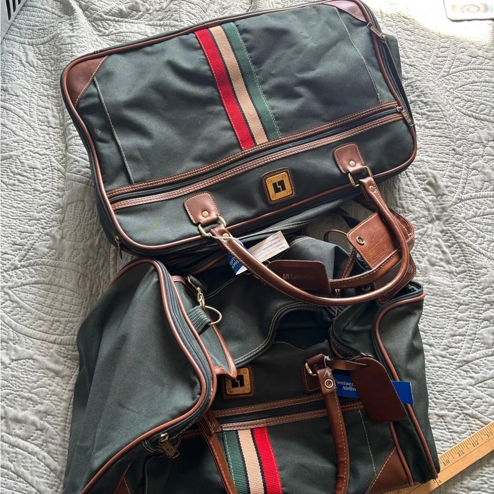 leisure luggage Luxury Green and Brown Travel Bag vintage retro